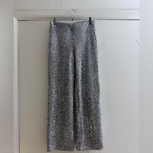 Silver Sequin Women's Wide Leg Pants